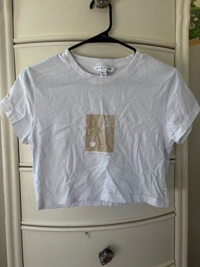 Rusty White Crop Top with Beige Graphic